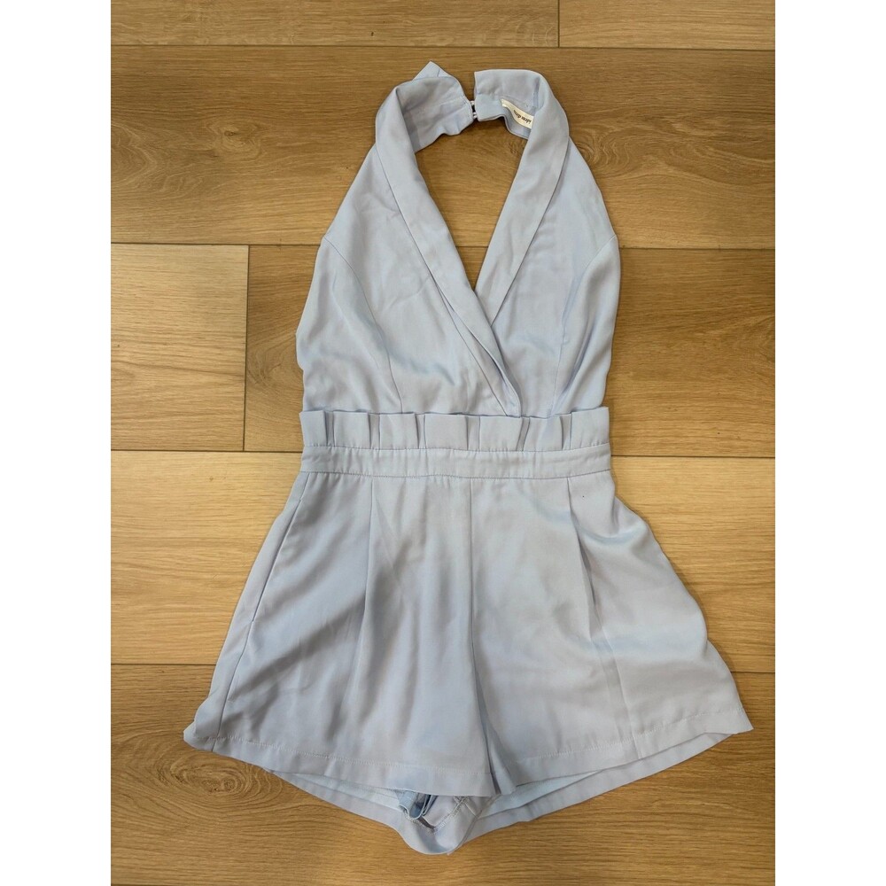 Idem ditto Romper Size S Periwinkle Blue Halter Neck Deep V Playsuit Ruched Wais
